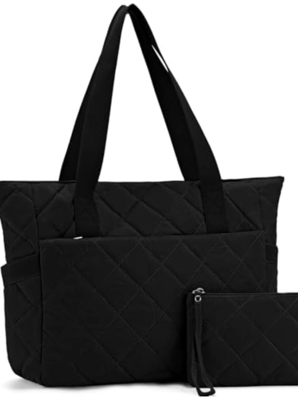 Quilted Puffer Tote Bag for Women, Large Laptop Bag with Pockets and Pouch
